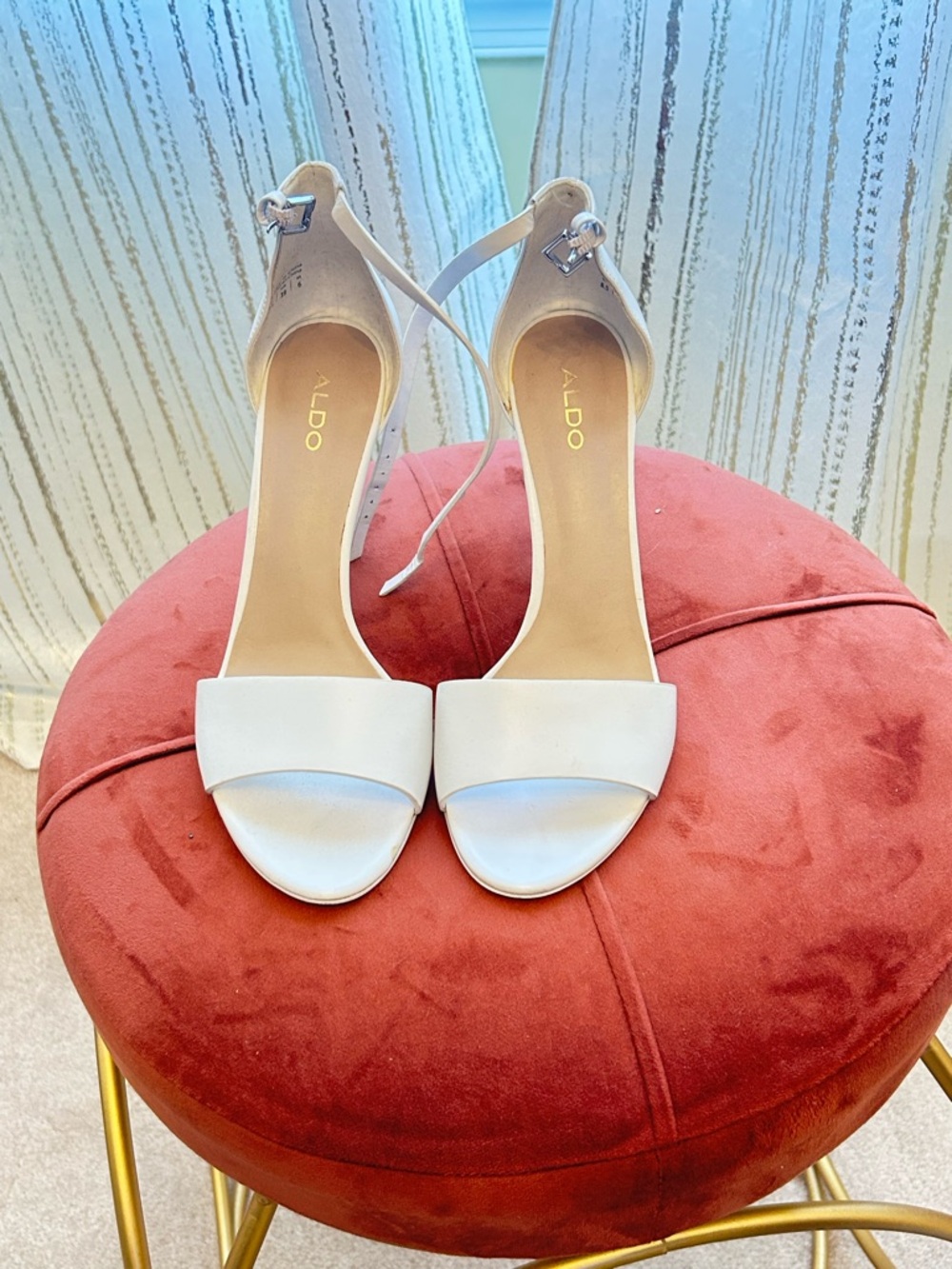 🤍ALDO White Open-Toe Ankle-Strap Heels🤍